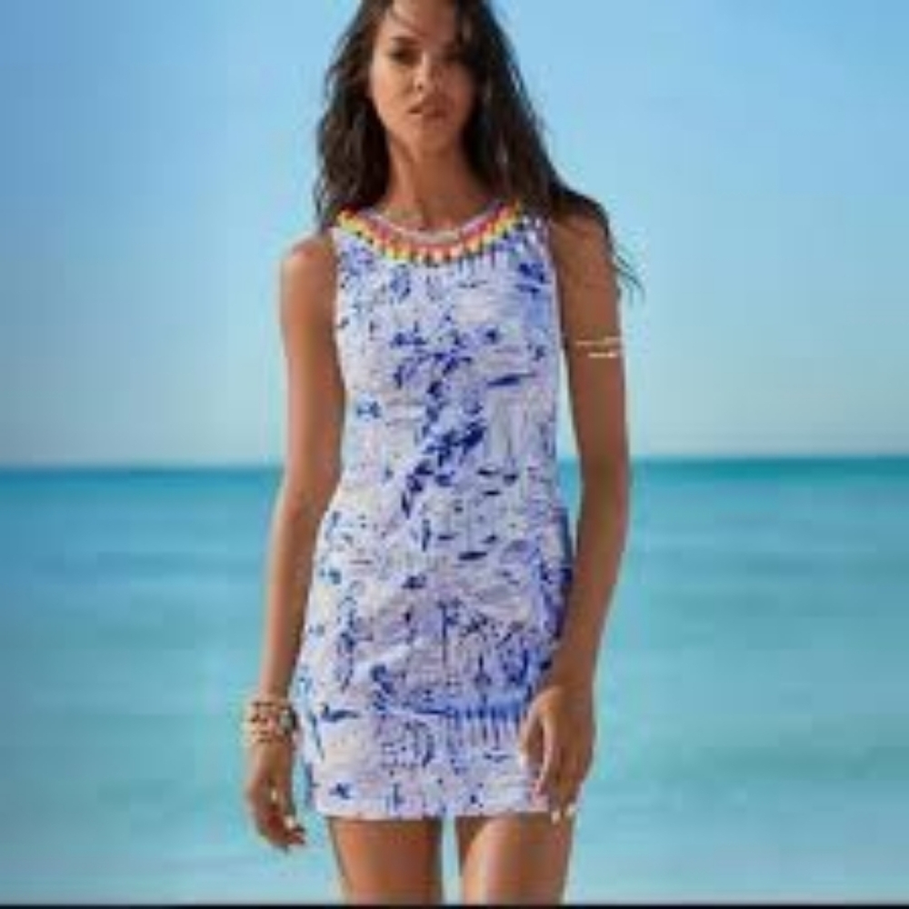 Lilly Pulitzer Mila Lilac Rock The Dock Pom Pom Shift Dress